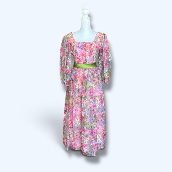 1960s Cottage Core Floral Maxi Size 10 - Picture 1 of 8